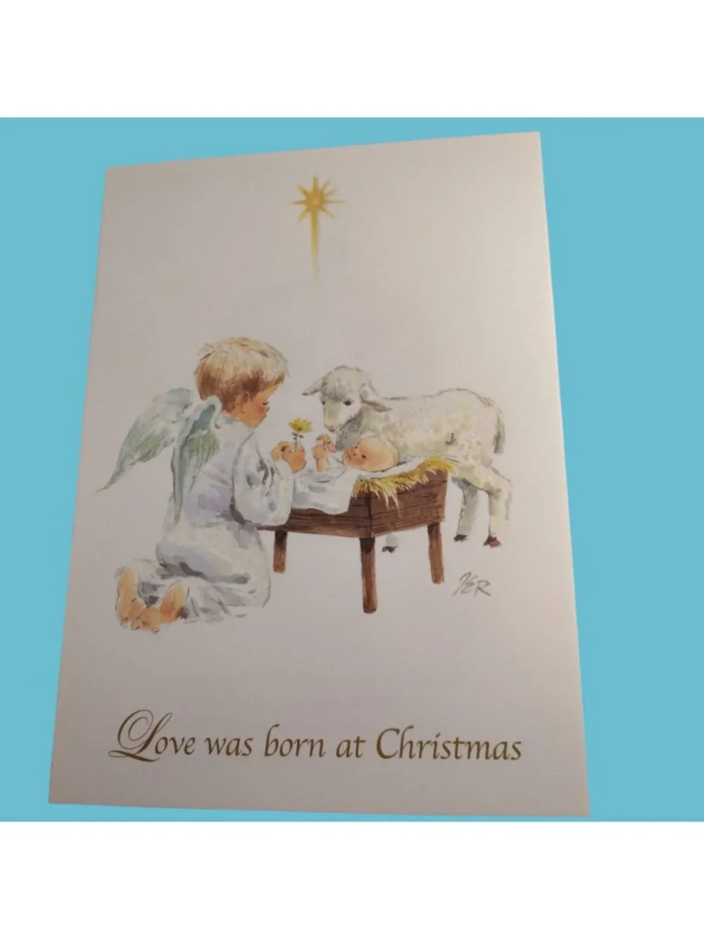 Salesian Missions Christmas Card Angel Manger Nativity Baby Jesus Envelope